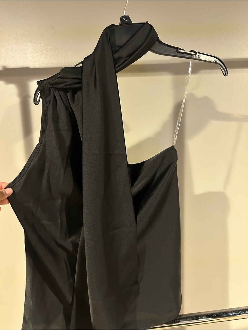 Renee C. Black One-Shoulder Satin Top